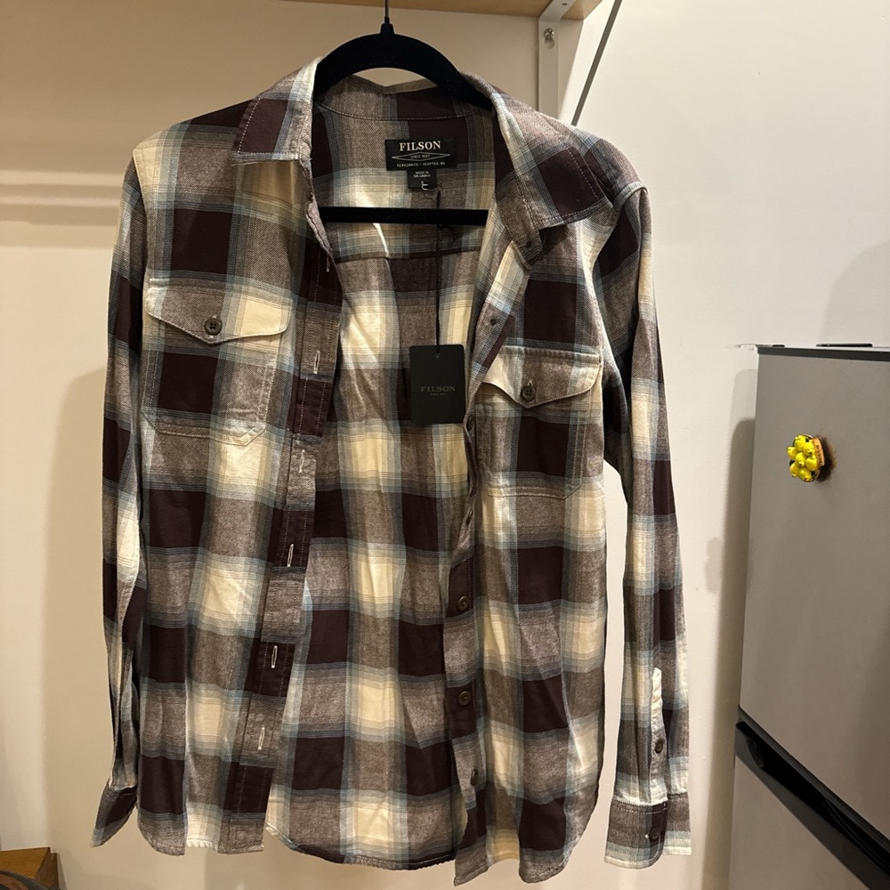 Filson Brown and Cream Plaid Button-Up Shirt
